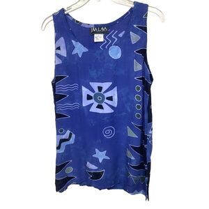 Vintage Java Lava Blue with Tribal Print Tank Top Size Large
